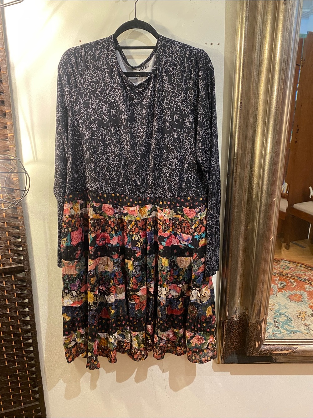 OOAK Upcycled Hang Ten Rashguard floral Patchwork Long Sleeve Dress